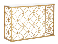 Console rectangulaire métal doré plateau marbre blanc
