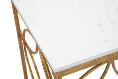 Console rectangulaire métal doré plateau marbre blanc