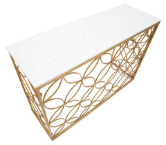 Console rectangulaire métal doré plateau marbre blanc