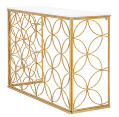 Console rectangulaire métal doré plateau marbre blanc