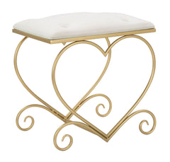 Tabouret en métal doré Cœur Tissu crème à motif