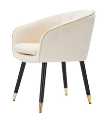Sillón París Tela Crema patas madera Negra y detalles dorados