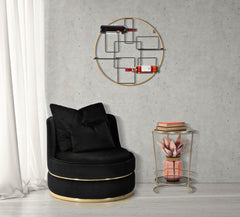 Sillón Paris Space de Tela Negra con decoraciones doradas y 2 cojines
