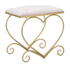 Taburete corazón de metal dorado y Terciopelo Rosa