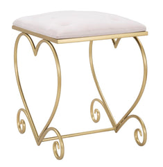 Taburete corazón de metal dorado y Terciopelo Rosa