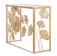 Console rectangulaire en métal blanc plateau en verre miroir