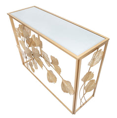 Console rectangulaire en métal blanc plateau en verre miroir