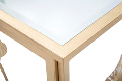 Console rectangulaire en métal blanc plateau en verre miroir
