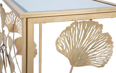 Console rectangulaire en métal blanc plateau en verre miroir