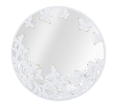 Miroir rond métal blanc décor papillons dorés