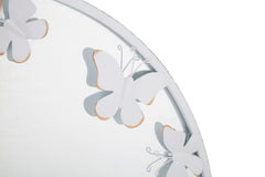 Miroir rond métal blanc décor papillons dorés
