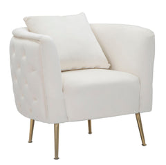 Fauteuil Bucarest Velours Crème et Métal Doré