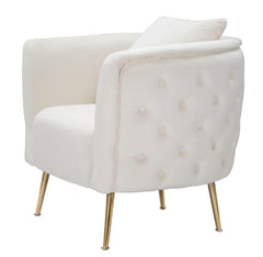 Fauteuil Bucarest Velours Crème et Métal Doré