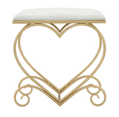 Tabouret en métal doré Cœur Tissu crème à motif