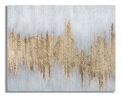 Peinture murale abstraite en toile avec cadre en bois Or et Argent