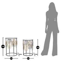 Mesa redonda Foglie estructura de metal negro tablero de cristal decoraciones doradas