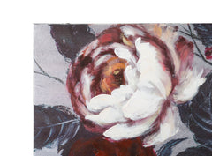 Pintura mural artesanal motivo floral marco de madera tonos cálidos
