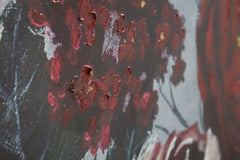 Pintura mural artesanal motivo floral marco de madera tonos cálidos