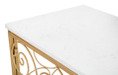 Console rectangulaire en métal doré plateau en marbre blanc