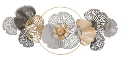 Panel de pared decorativo 3D de metal con hojas y flores oro/plata