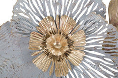 Panel de pared decorativo 3D de metal con hojas y flores oro/plata