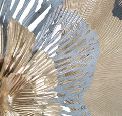 Panel de pared decorativo 3D de metal con hojas y flores oro/plata