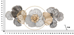 Panel de pared decorativo 3D de metal con hojas y flores oro/plata