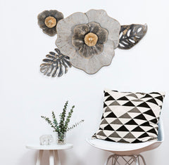 Panel de pared decorativo de metal 3D diseño hojas y flores