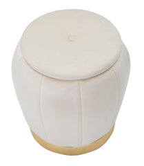Taburete / Puf París de Terciopelo Crema y Base Dorada