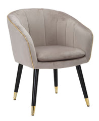 Sillón tapizado Paris Tela gris patas madera negras con detalles dorados