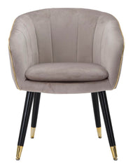 Sillón tapizado Paris Tela gris patas madera negras con detalles dorados