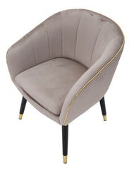Sillón tapizado Paris Tela gris patas madera negras con detalles dorados