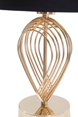 Lámpara de mesa de metal dorado con pantalla de tela negra