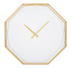 Reloj de pared octogonal de metal dorado