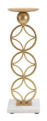 Porte-bougie géométrique en métal doré et marbre Blanc