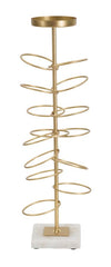 Candelabro geométrico de metal dorado y base de mármol