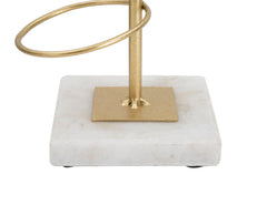 Candelabro geométrico de metal dorado y base de mármol