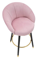 Tabouret de bar Velours Rose Prague pieds en bois et métal doré