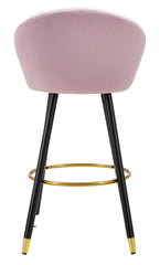 Tabouret de bar Velours Rose Prague pieds en bois et métal doré