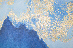 Impression toile design montagne cadre en bois nuances de bleu décorations dorées
