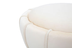 Tabouret rond Velours synthétique Crème bande dorée