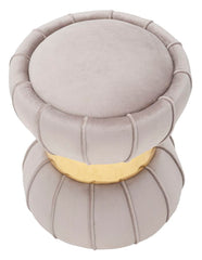 Tabouret rond Velours Synthétique Gris bande dorée