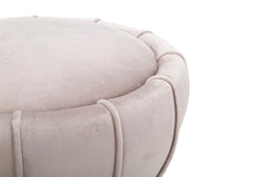 Tabouret rond Velours Synthétique Gris bande dorée