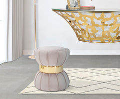 Tabouret rond Velours Synthétique Gris bande dorée