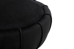 Taburete redondo de terciopelo negro con banda decorativa dorada