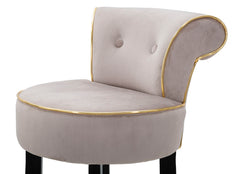 Tabouret de bar rond Luxy Velours Synthétique Gris pieds métal doré