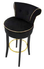 Tabouret de bar rond Luxy Velours Noir pieds métal doré