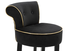 Tabouret de bar rond Luxy Velours Noir pieds métal doré