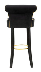 Tabouret de bar rond Luxy Velours Noir pieds métal doré