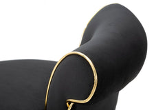 Tabouret de bar rond Luxy Velours Noir pieds métal doré